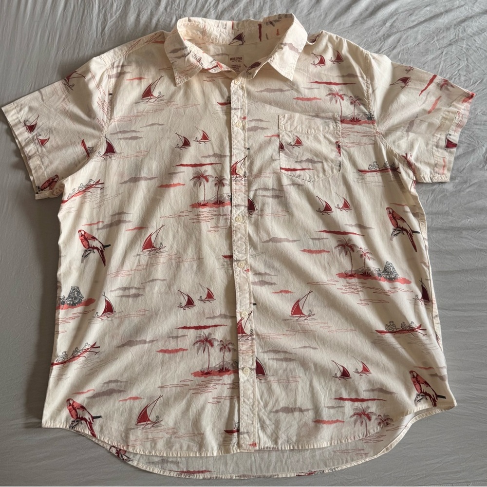 Y2K Mossimo Supply Co. Cream and Red Nautical AOP Beach Button Shirt ResortWear
